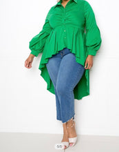 Load image into Gallery viewer, SEXY CLASSY POPLIN HI-LO PEPLUM BLOUSE
